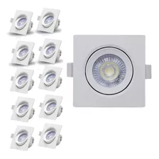 Kit 10 Spot Led 3w Branco Frio Embutir Direcionável Quadrado