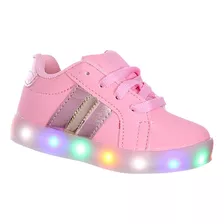 Tenis Menina Rosa Ou Branco Com Luz Led E Detalhes Dourado