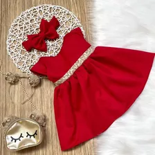 Vestido Infantil Bebê Vermelho Festa Natal Menina Com Laço