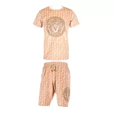 Conjunto Playera Y Short Bermuda Terciopelo Casual Pedreria