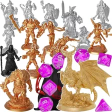 Kit Lote 14 Miniaturas + Dragão Rpg Jogo Mesa Dnd C/ Dados