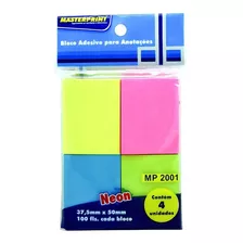 Bloco Adesivo Para Anotações 4 Cores Neon 37.5x50mm 4x100fls