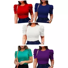 Kit 5 Blusas Feminina Blusinha Evangélica Manga Bufante Atac