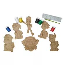 Kit Pinturas + 6 Figuras Madera Carros Superheroes Pintar