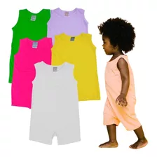 Kit 5 Romper Liso Jardineira Verão Infantil Menina 1a4 Anos