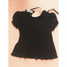 Remera Negra Con Corazón Aplicado Para Beba