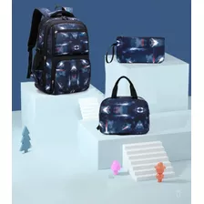 Mochila Escolar Lonchera Estuche Pack Escolar 40l Color Azul Oscuro Galaxia