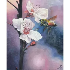  Quadro Pintura A Oleo Sobre Tela Decoracao Arte Abelha Flor