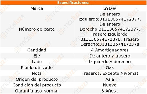 Kit 4 Amortiguadores Gas Grand Caravan Dodge 08/19 Syd Foto 2