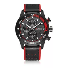 Reloj Curren De Caballero Negro -rojo Color Del Fondo Negro Y Rojo