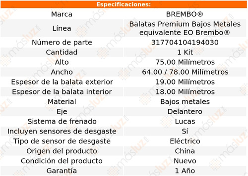 Balatas Bajos Metales Delanteras S4 2000/2002 Brembo Foto 4