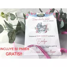 50 Invitaciones Cumpleaños Bautizo Baby Shower Carreolita