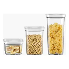 Kit 3 Potes Organizador Hermético Porta Mantimento Cozinha Cor Transparente