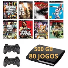 Sony Playstation 3 500gb + 2 Controles + 80 Jogos + Gta 5 + The Last Of Us + Fifa 19 Ps3