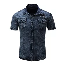 Camisa Algodón Hombre Manga Corta Tipo Jeans