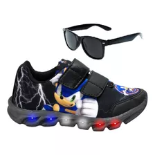 Tênis Masculino Infantil Sonic Led Luzinha Velcro + Óculos