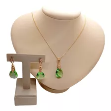 Colar E Brinco Banhado A Ouro 18k De Zircônia Verde 12