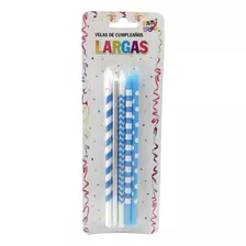 Velas Largas Impresas 15 Cm Lunares Rayas Celestes X 10u