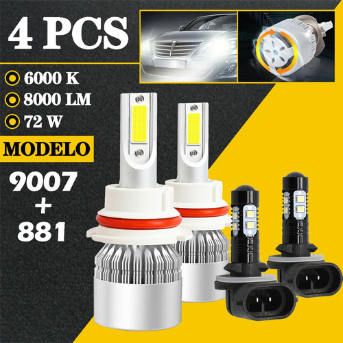 Kit De Focos Led 8000lm Luz Alta/baja/niebla Para Ford