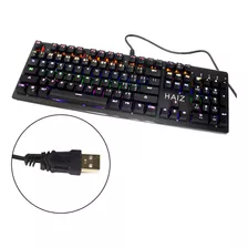 Teclado Gamer Haiz Gamer Hz-806 Qwerty Haiz Blue Português Brasil Cor Preto Com Luz Rgb