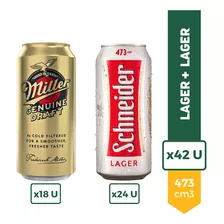Cerveza Miller Lata 473ml X18 + Schneider Rubia 473ml X24