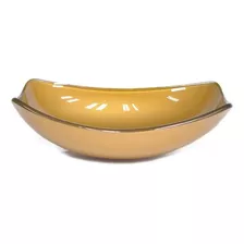 Cuba De Apoio Vidro Oval Chanfrada Dourado Real 51cm Cor Preto