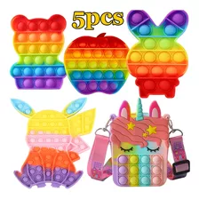 Kit De 5 Bolsas Unicórnio Moeda Bolsas Brinquedo Anti Stress