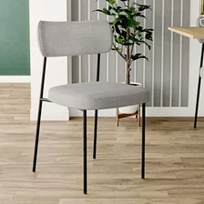 Cadeira Estofada Milli Linho F02 Cinza - Mpozenato Cor Da Estrutura Da Cadeira Preto Desenho Do Tecido Liso