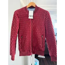 Campera De Cuero De Hombre Zara Talle S Color Roja /bordo