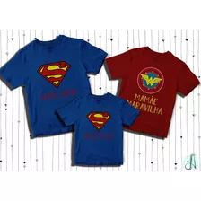 Kit De Camisetas Família - Mulher Maravilha E Super Homem