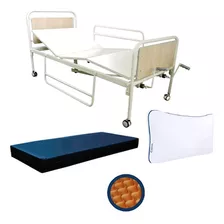 Cama Hospitalaria Manual Tres Planos + Colchón + Almohada Cm