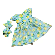 Vestido Para Bebe Menina Frutas Limão + Tiara Baby Presente
