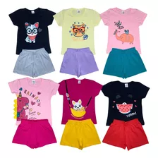 Kit 2 Conjunto Camiseta+short Aplique 3d Menina Infantil 