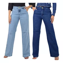 Kit 2 Calças Feminina Jeans Premium Pantalona Cos Alto