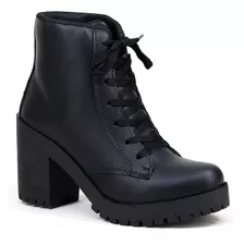 Bota Coturno Feminino Tratorada Salto Alto Preto F/ Gratis