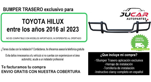 Bumper Burrera Trasera Toyota Hilux 2016-2023 Foto 6