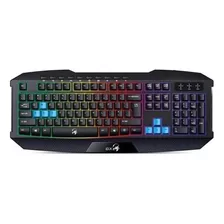 Teclado Gamer Genius Scorpion K215 Qwerty Español Color Negro Con Luz De 7 Colores