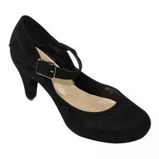 Zapatilla Tacon Vestir Leon Mujer Dama Negro Charol 9654