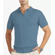 Camiseta Polo Hombre Cuello V De Punto Vintage, Golf Jersey 