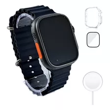 Smartwatch W68 + Ultra Max 2023 Series 8 Ultra 49mm Cor Da Caixa Preto Cor Da Pulseira Azul Mid Nigth Desenho Da Pulseira Ocean