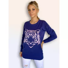 Sweater Mujer Hilo Azul Tigre Marina Giovannini 
