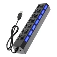 Hub Regua 7 Portas Usb 2.0 5w Led Entrada Para Fonte Preto