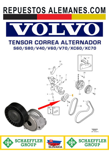 Tensor Correa Alternador Volvo S60 S80 V40 V60 V70 Xc60 Xc70 Foto 3