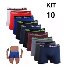 Kit 10 Cuecas Boxer Box Microfibra Lisa Básica Casual