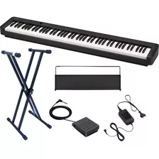 Kit Piano Digital Casio Cdp Preto Portátil Com Pedal Suporte