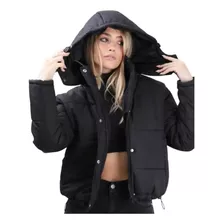 Campera Mujer Puffer Inflable Negro Opaco Mate