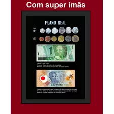 Quadro Cedula 10 Reais Plastico Nota 1 Real Plano Moedas Ímã