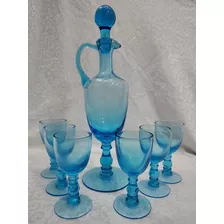 Licoreira Ou Decanter Em Vidro Soprado Estilo Veneziano Azul