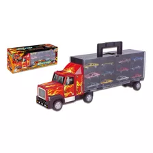 Carreta Cegonha Com 12 Carrinhos De Metal Brinquedo Braskit