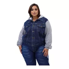 Jaqueta Jeans Com Moletom Feminina Plus Size Tamnhos Grande